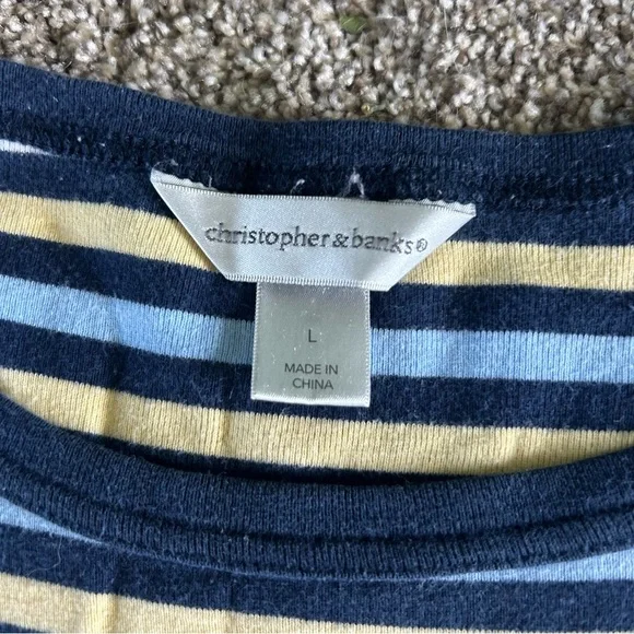 [Christopher & Banks] Yellow and Navy Striped Top - Picture 3 of 7